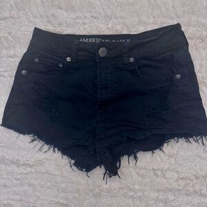 American Eagle high rise festival size 4 Black Distressed denim cut off shorts